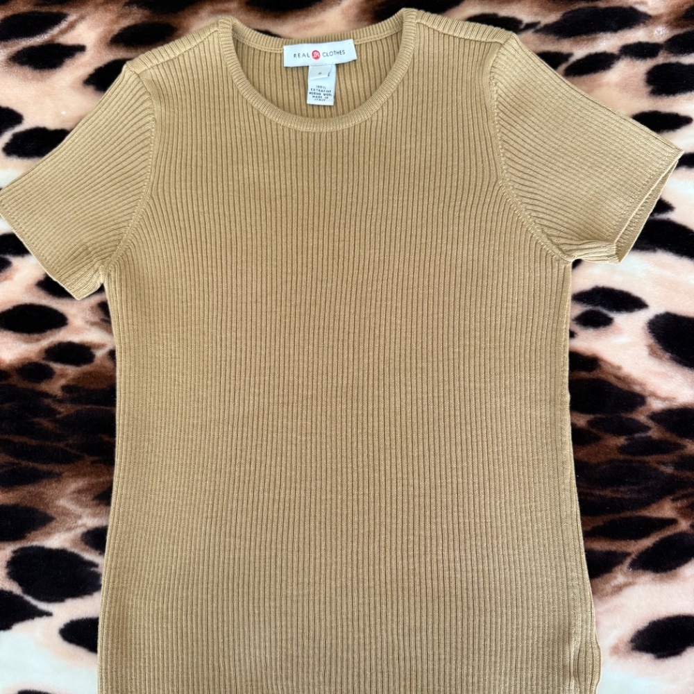 Real Clothes Saks Fifth Ave 100% ExtraFine Merino Wool Wom Sweater Beige S Italy